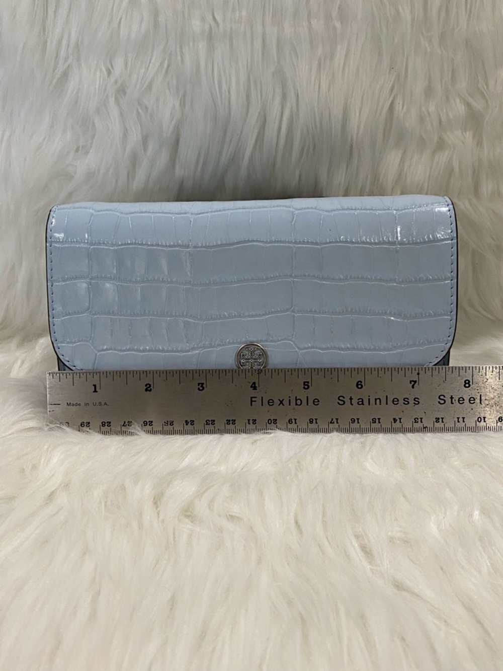 Tory Burch Light Blue Croc-Embossed Chain Crossbody - Picture 9 of 9